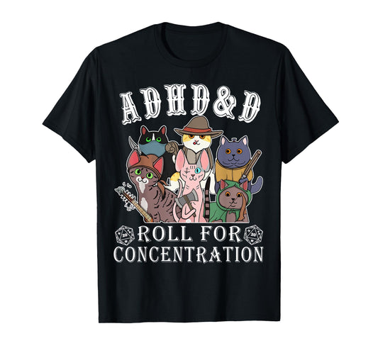 Cats RPG Gamer Roll For Concentration D20 Dice Nerdy Men Kid T-Shirt