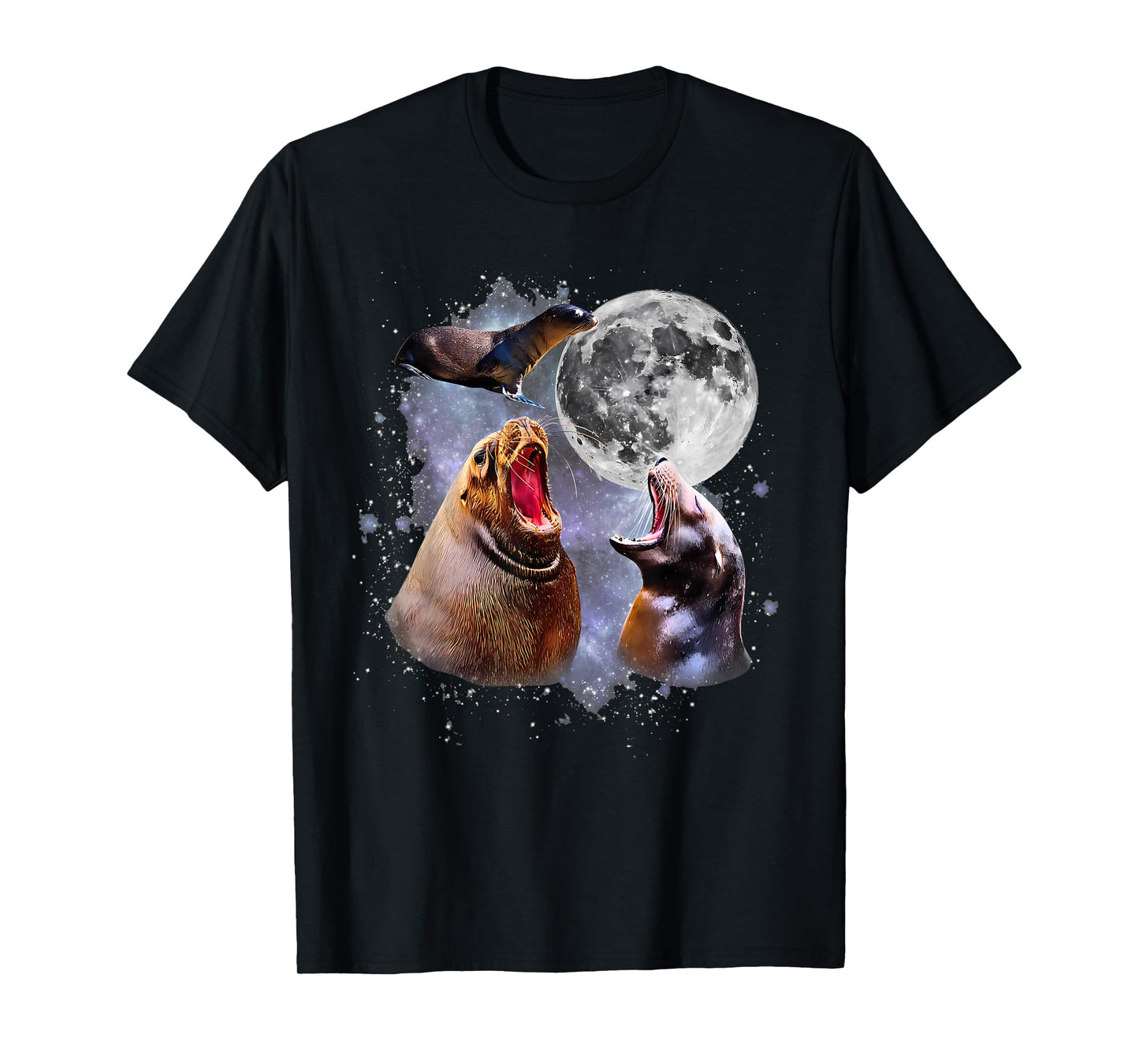 Retro Three California Sea Lion Moon Ocean Marine Animal T-Shirt