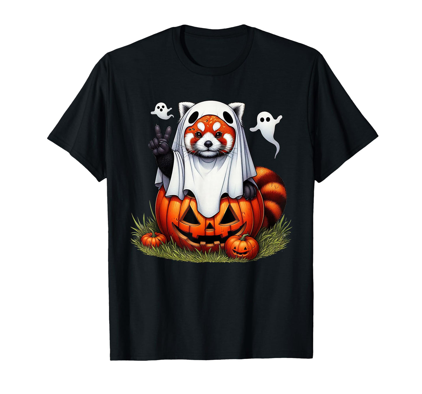 Funny Red Panda Ghost Boo Halloween Womens Mens Kids T-Shirt