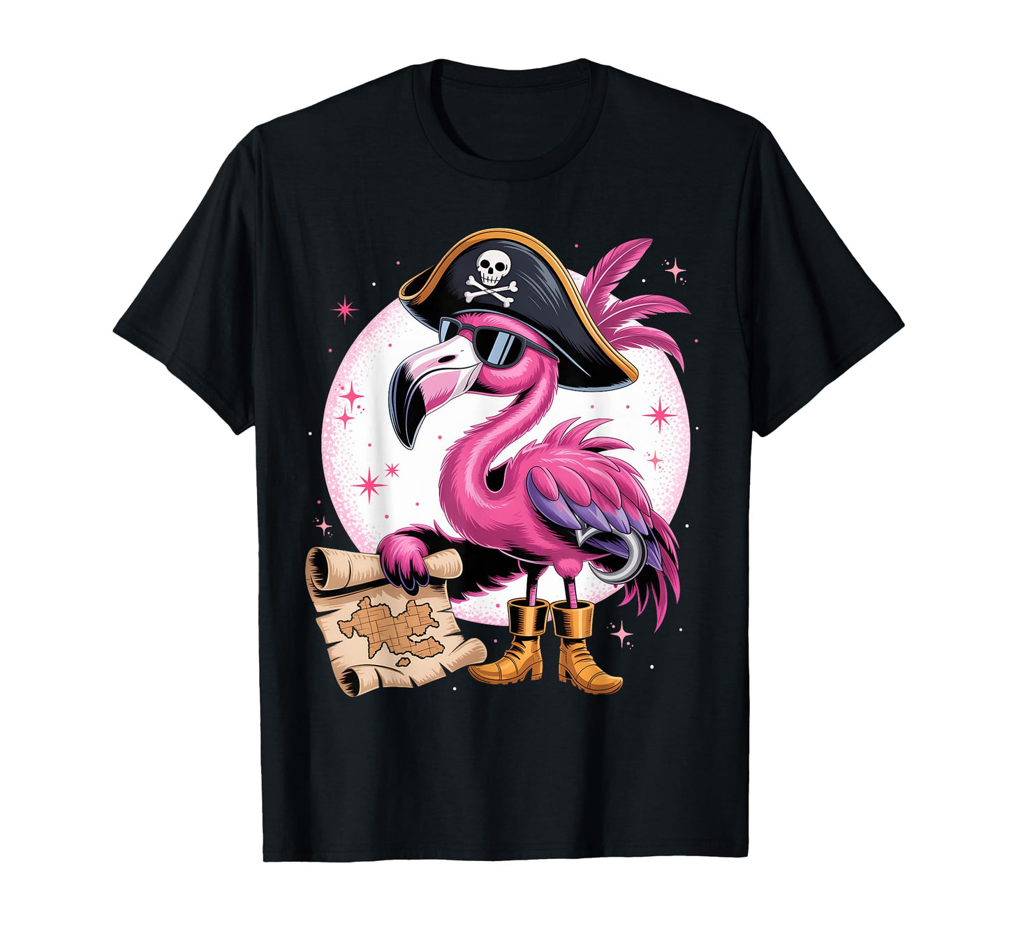 Pirate Pink Flamingo Funny Halloween Party Costume Men Women T-Shirt