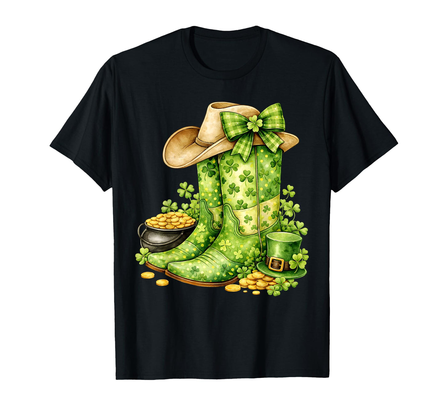 Retro Western Cowboy Boots Cowgirl St Patricks Day for Women T-Shirt