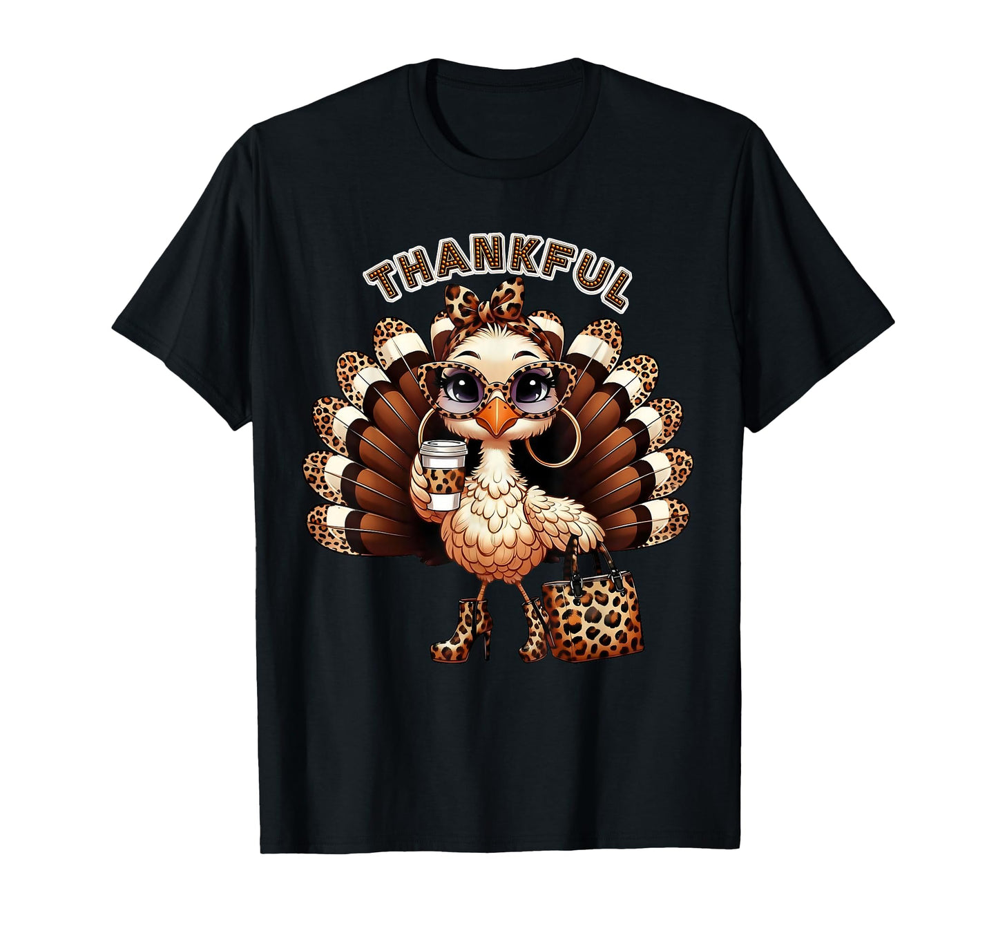 Leopard Thankful Chic Turkey Bougie Glam Thanksgiving T-Shirt