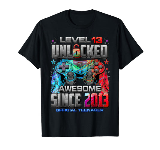 Level 13 Unlocked Awesome Since 2013 13th Birthday Boy Gamer T-Shirt