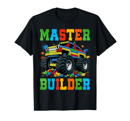 Monster Truck Master Builder Kids Building Bricks Blocks T-Shirt