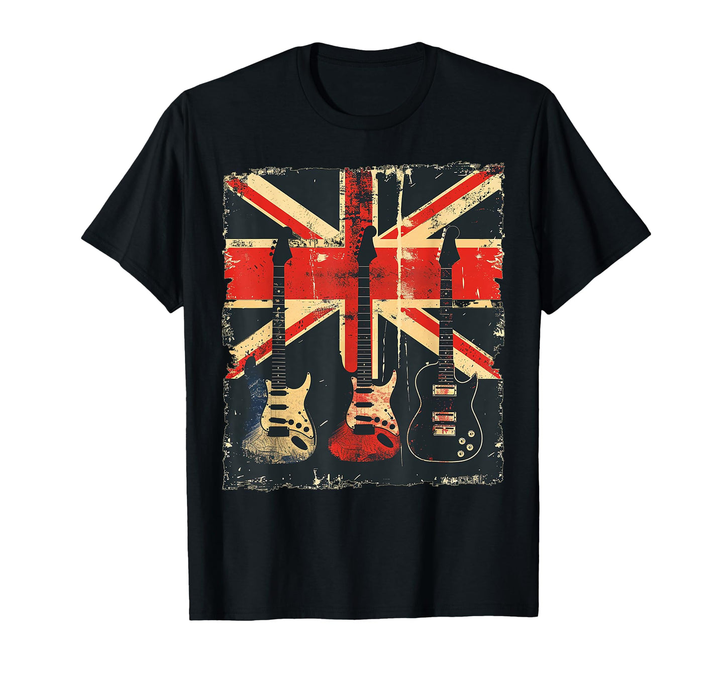 Vintage Guitar British Jack Union Flag Rock Guitarist T-Shirt