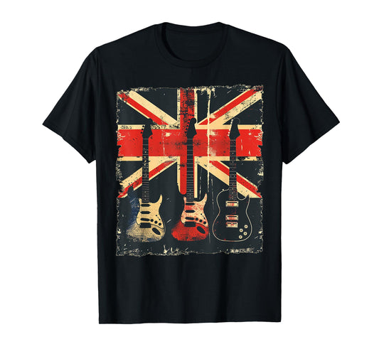 Vintage Guitar British Jack Union Flag Rock Guitarist T-Shirt