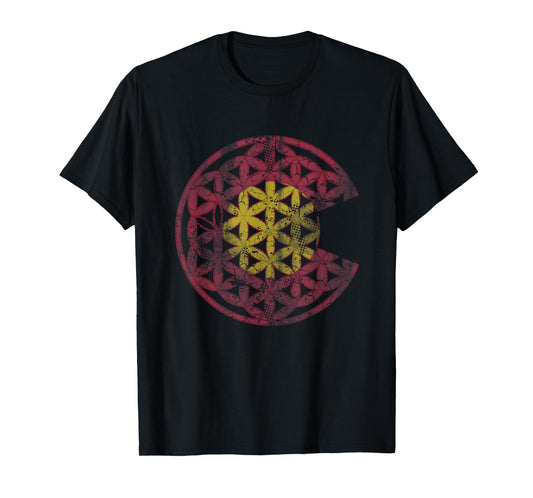 Colorado Flag Flower Of Life Mandala Vintage Fade Women Girl T-Shirt
