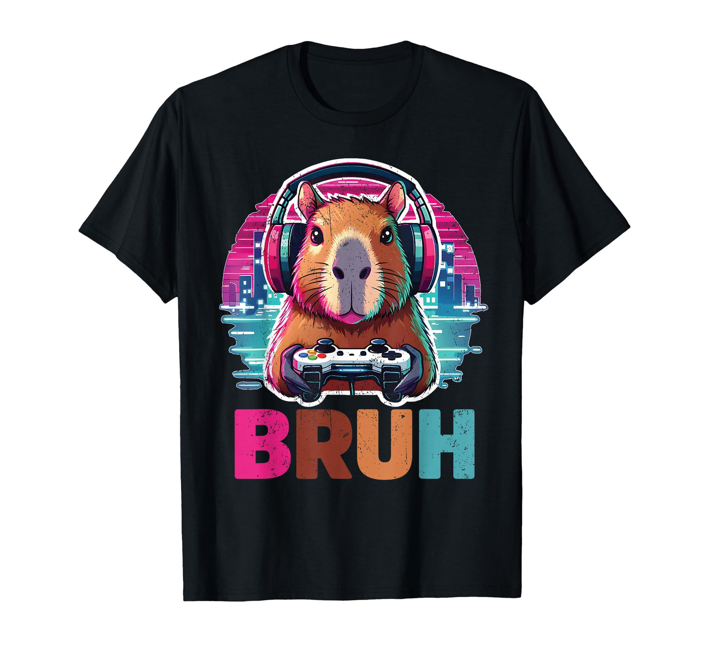 Bruh Vintage Funny Gaming Game Capybara Men Boy T-Shirt