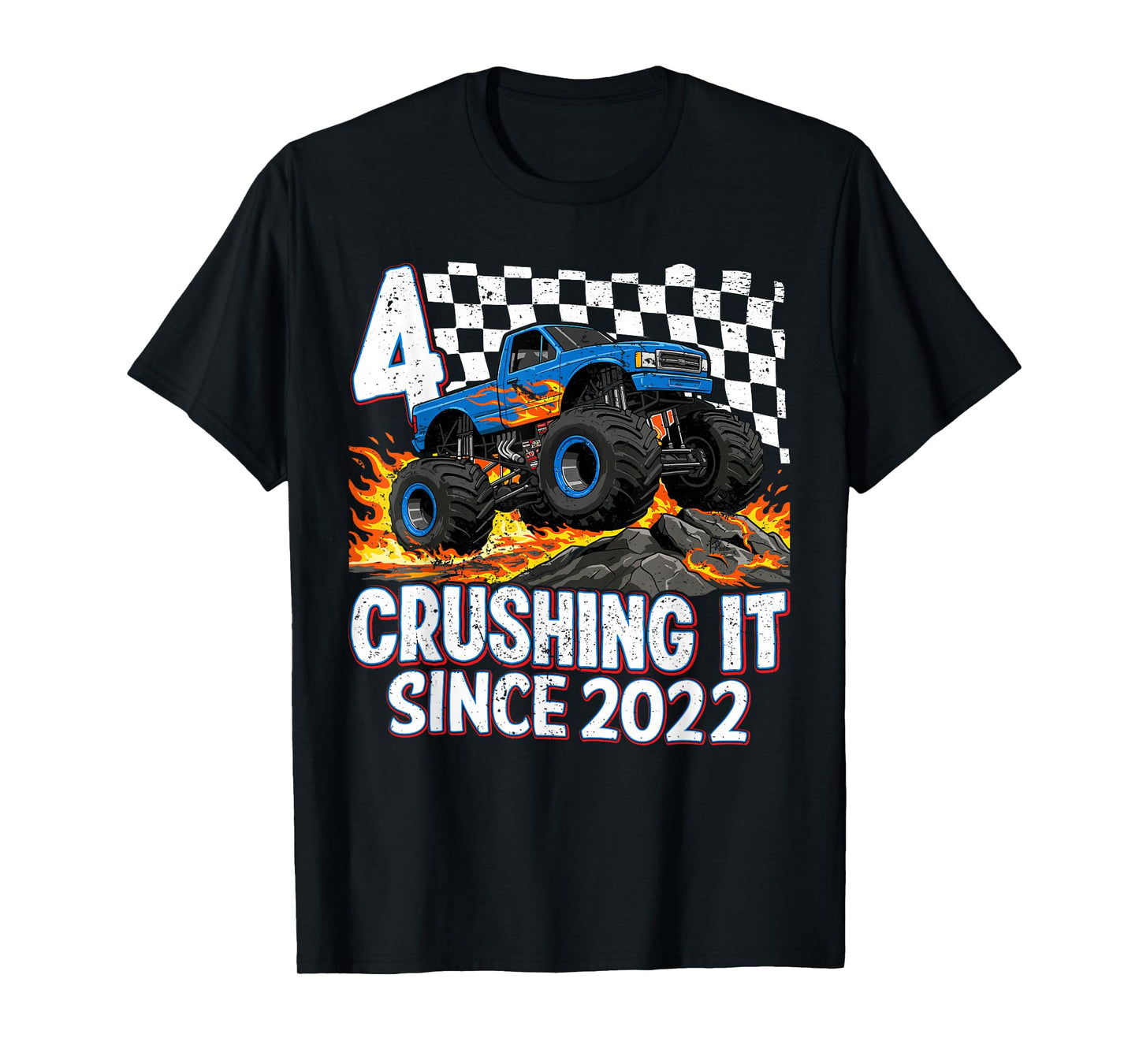 4th Birthday Monster Truck 4 Year Old Boys Party Born 2022 T-Shirt