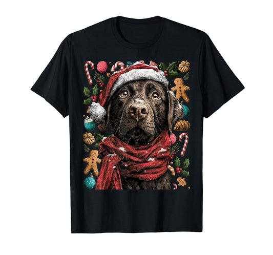 Festive Labrador Retriever in Santa Hat Winter Christmas Dog T-Shirt