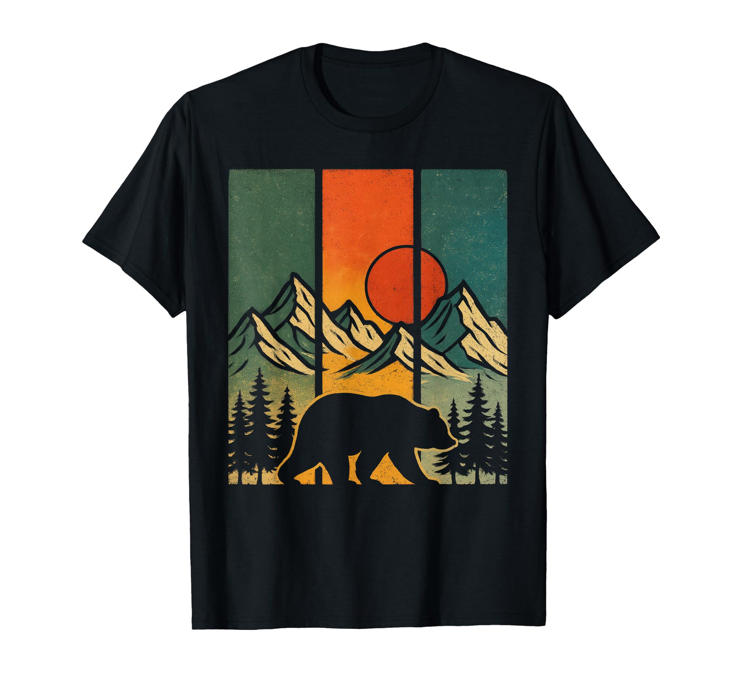 Retro Bear Graphic Tee Mountains Nature Outdoor Vintage T-Shirt