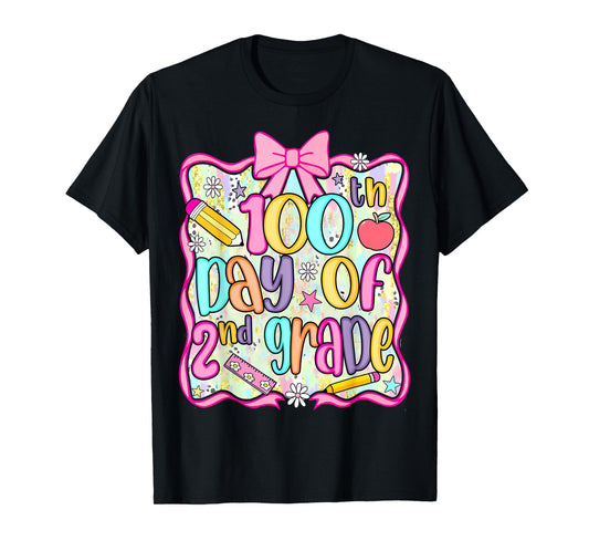 100th Day of 2nd Grade Preppy 100 Days of School Bow Girls T-Shirt