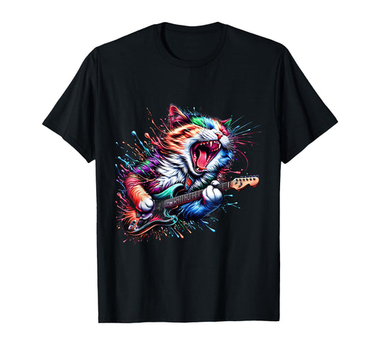Kitty Cat Playing Guitar Rock Cat Heavy Metal Cat Music Cat T-Shirt