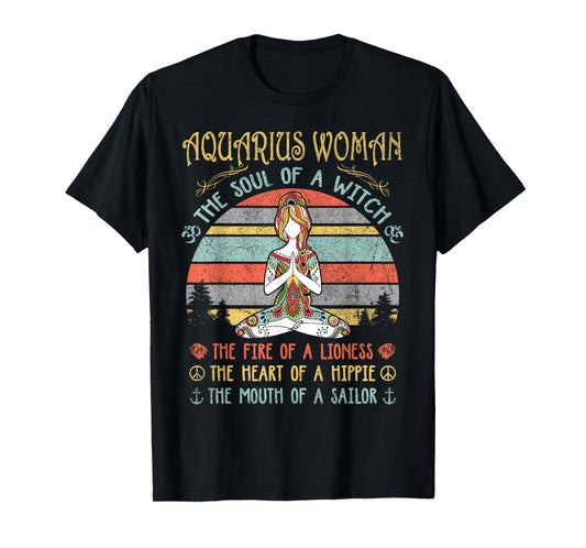 Aquarius Woman The Soul Of A Witch Vintage Birthday T-Shirt