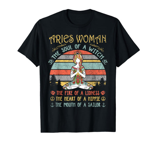Aries Woman The Soul Of A Witch Vintage Birthday T-Shirt