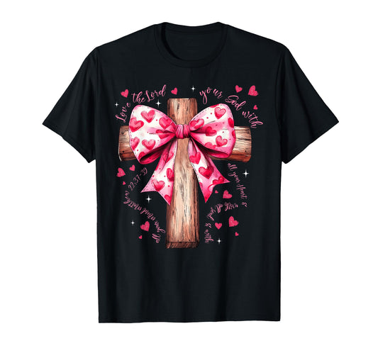 Valentine Jesus Coquette Bow Bible Verse Christian Women T-Shirt