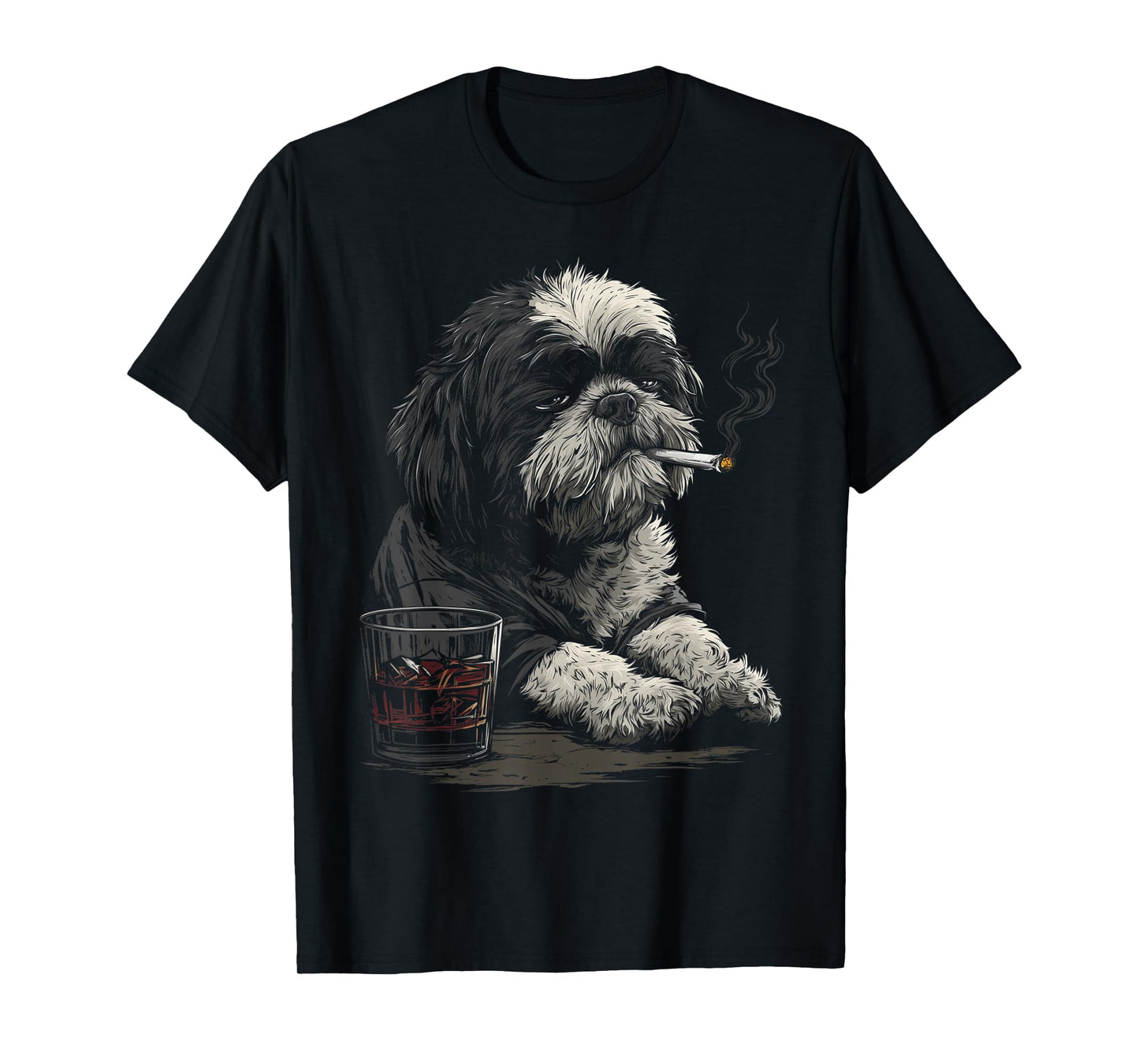 Shih Tzu Smoking Cigarette Whisky Lover Funny Dog T-Shirt