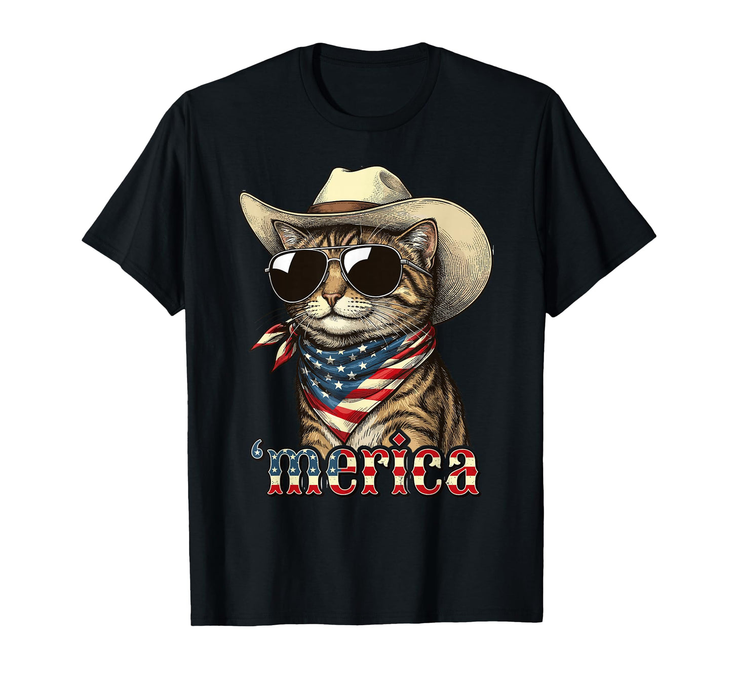 USA Flag Cat 4th of July Men Women Kids Funny Patriotic T-Shirt