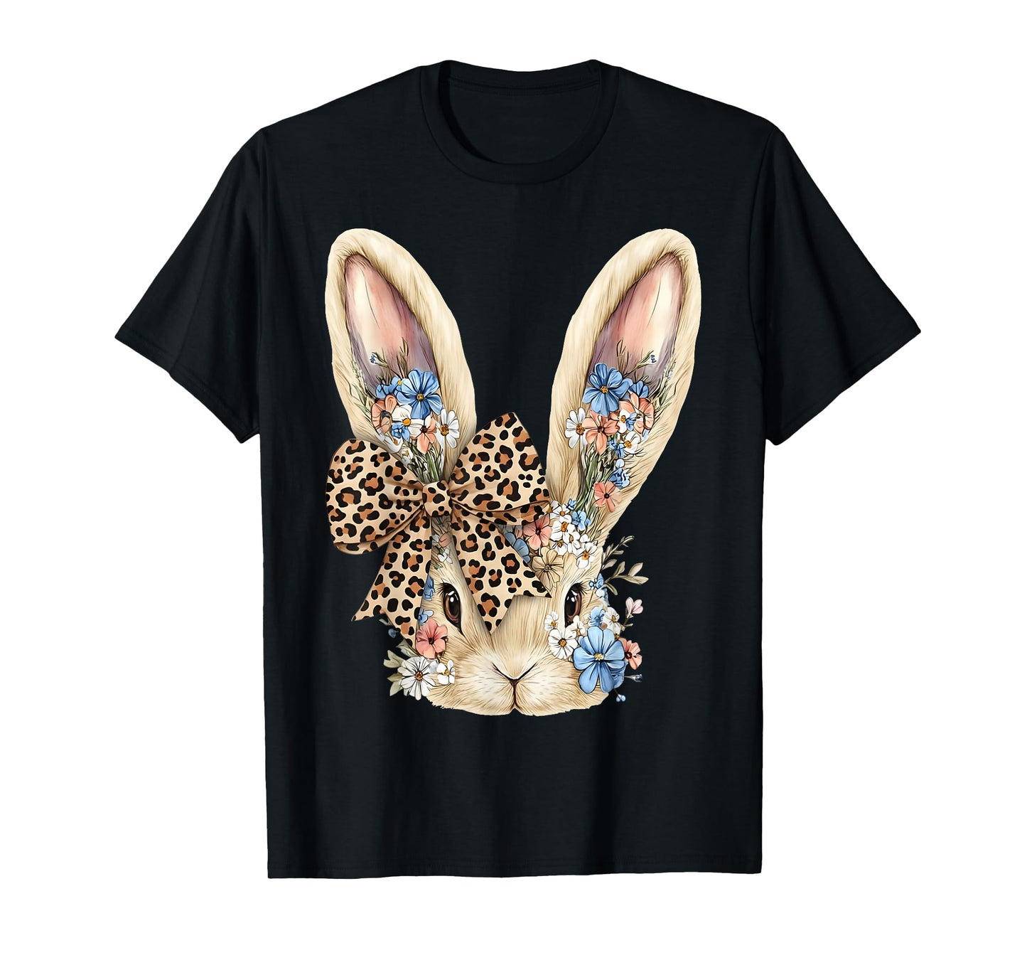 Cute Easter Bunny Face Leopard Bow Floral Rabbit for Women T-Shirt