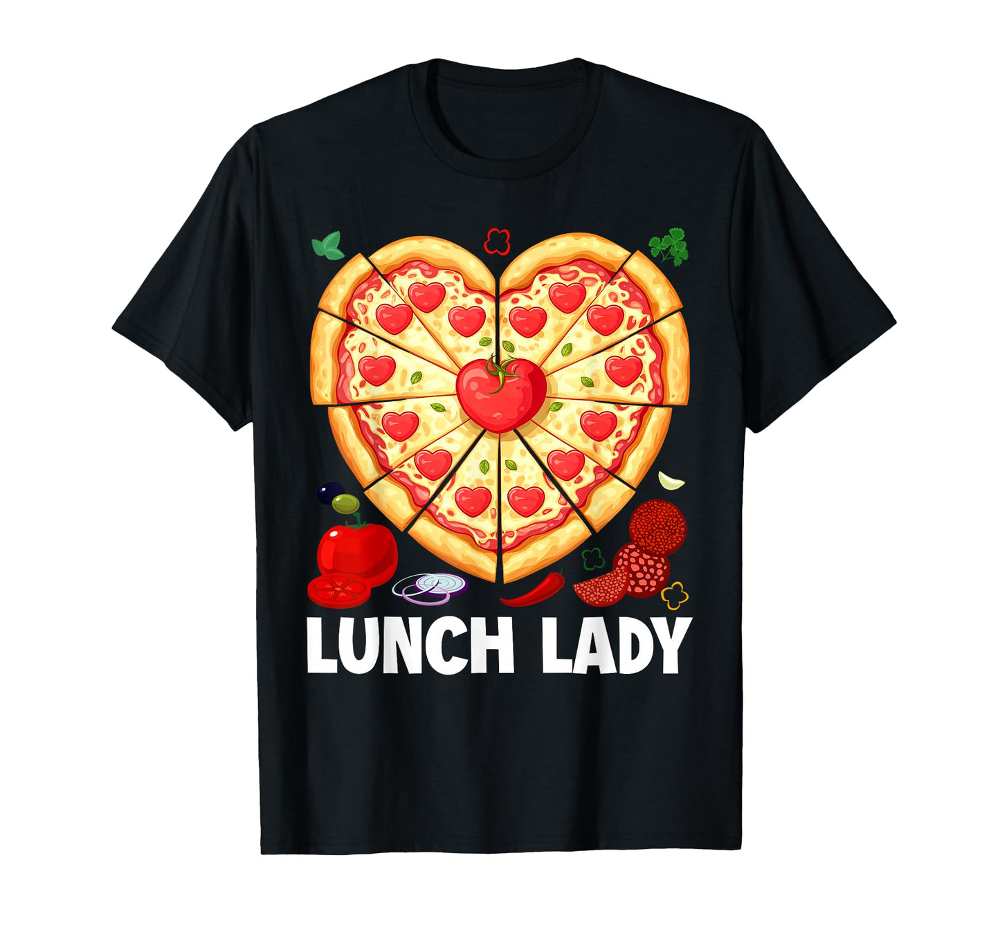Lunch Lady Pizza Heart School Cafeteria Worker T-Shirt