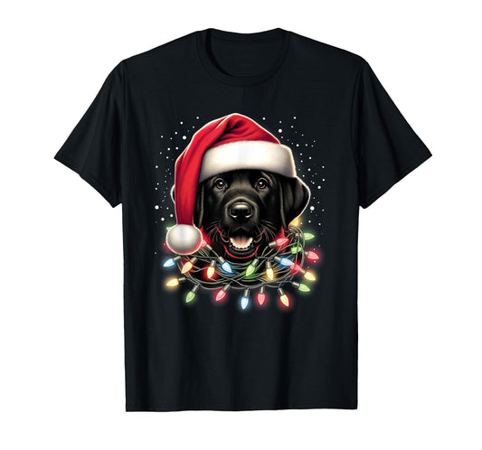 Black Lab Labrador Christmas Tree Light Pajama Dog Xmas T-Shirt for Men Women Kids