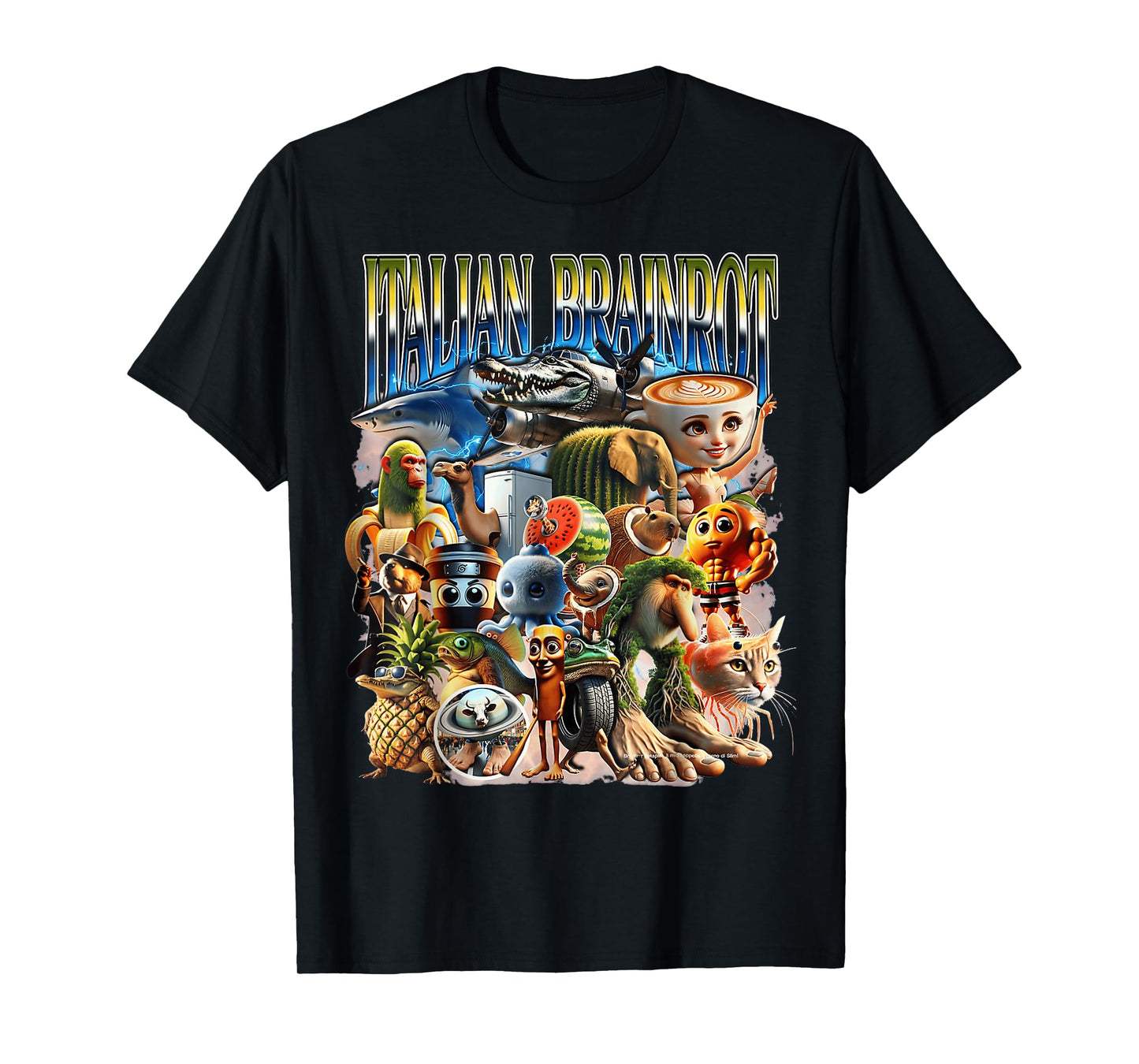 Types of Italian Brainrot Meme Character Hand Drawn for Kids T-Shirt
