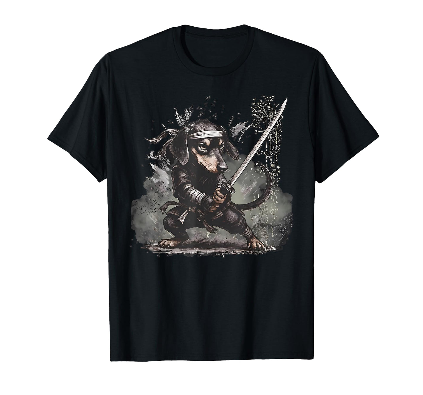 Ninja Dachshund Warrior Japanese Samurai Sausage Dog Ink Art T-Shirt