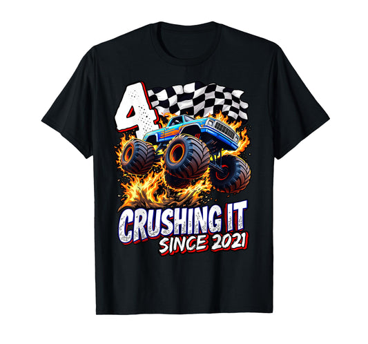 Birthday Monster Truck 4 year Old Boys 4th Party Born 2021 T-Shirt