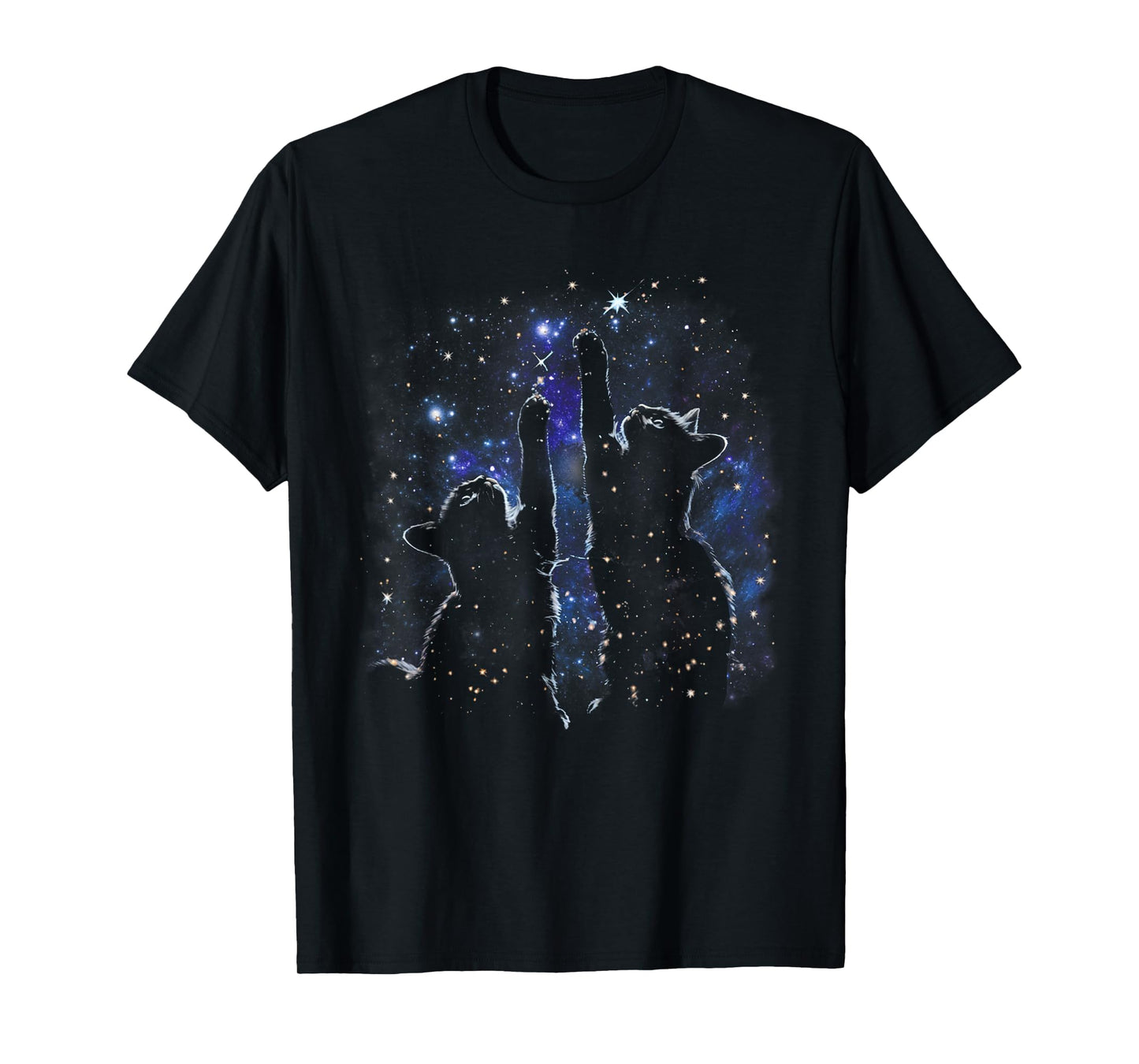 Two Cats Reaching for Stars Funny Galaxy Space Cat Night Sky T-Shirt