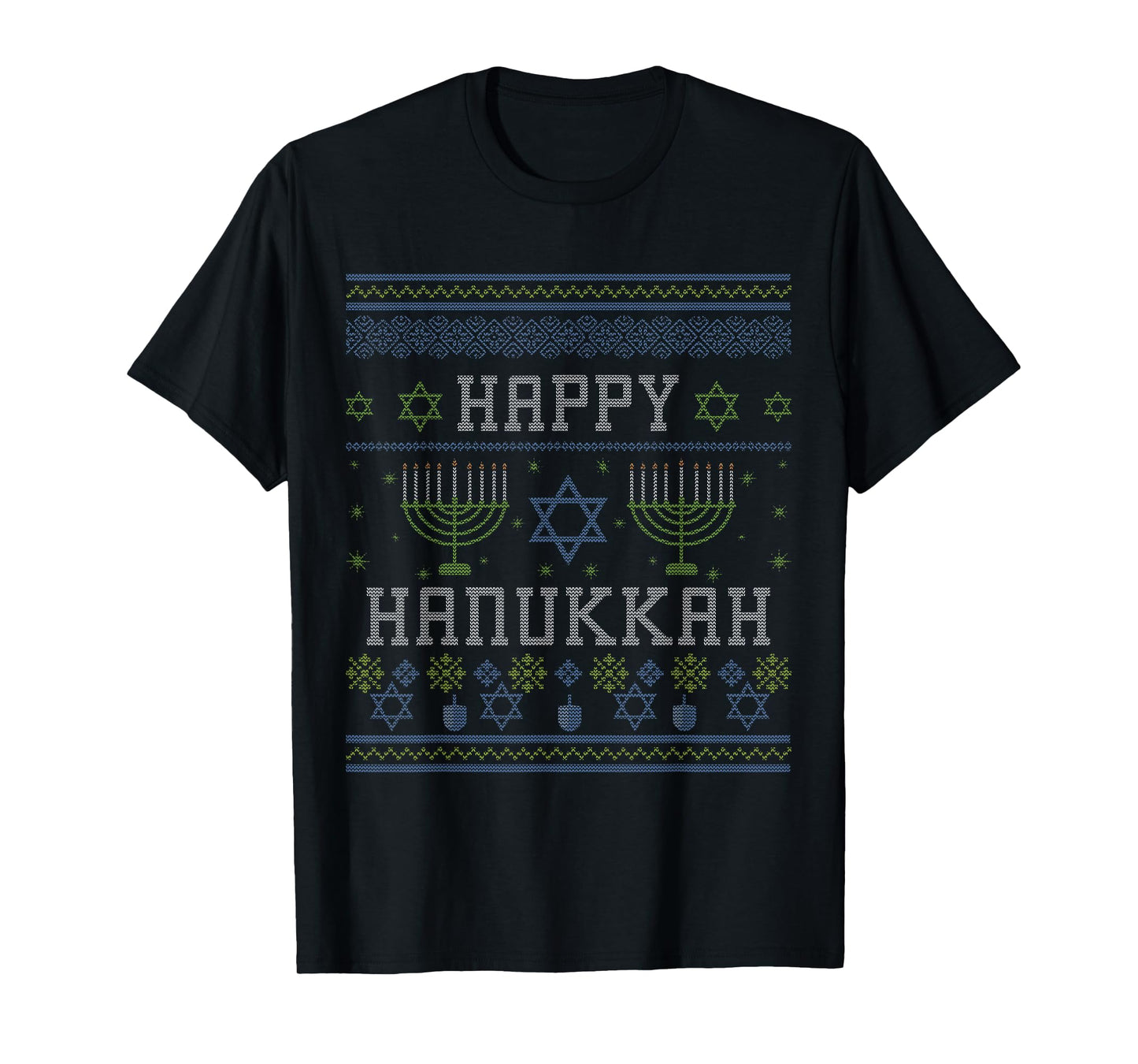 Happy Hanukkah Menorah Jewish Holiday Ugly Christmas Funny T-Shirt