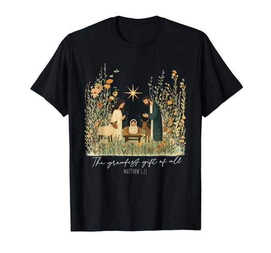 Wildflower Greatest All Christian Christmas Nativity Scene T-Shirt