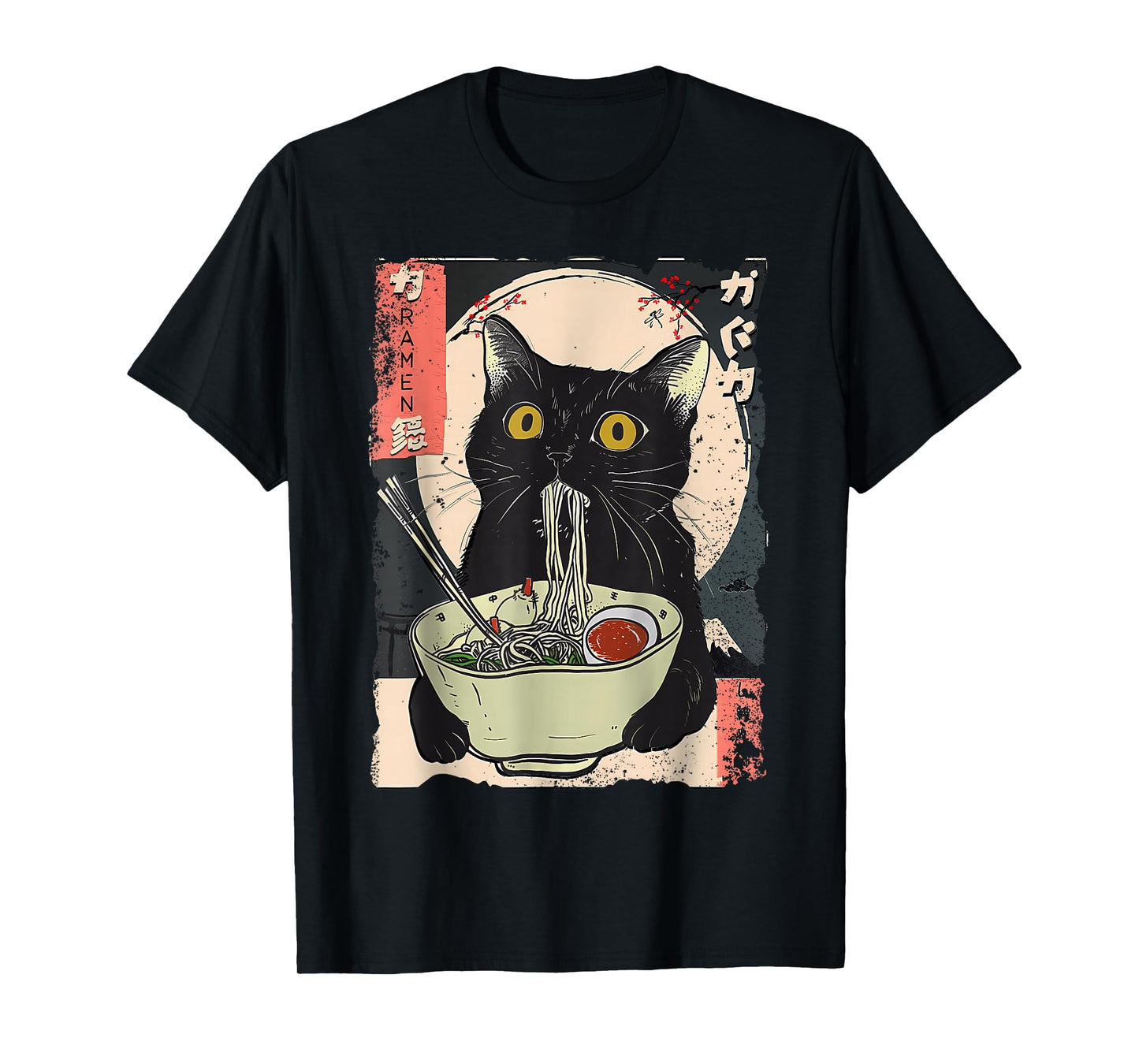 Vintage Cat Eating Ramen Funny Japanese Noodles T-Shirt