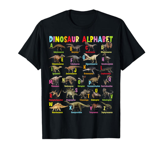 Types of Dinosaurs Alphabet A-Z Funny Dinosaur T-Shirt