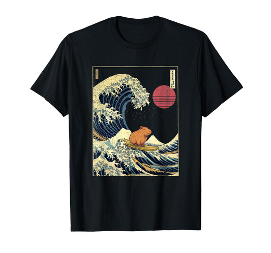 Capybara Japanese Kanagawa Wave Funny Surf Animal T-Shirt