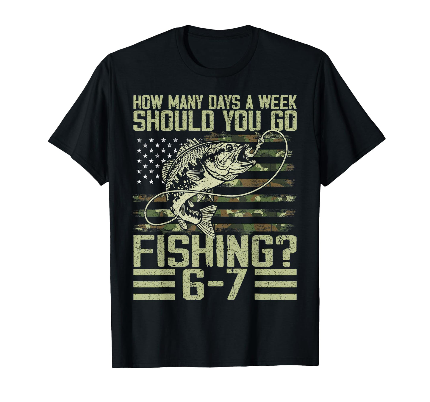 Funny Fishing Boy Teens Kid Camouflage USA Flag Bass Fish 67 T-Shirt