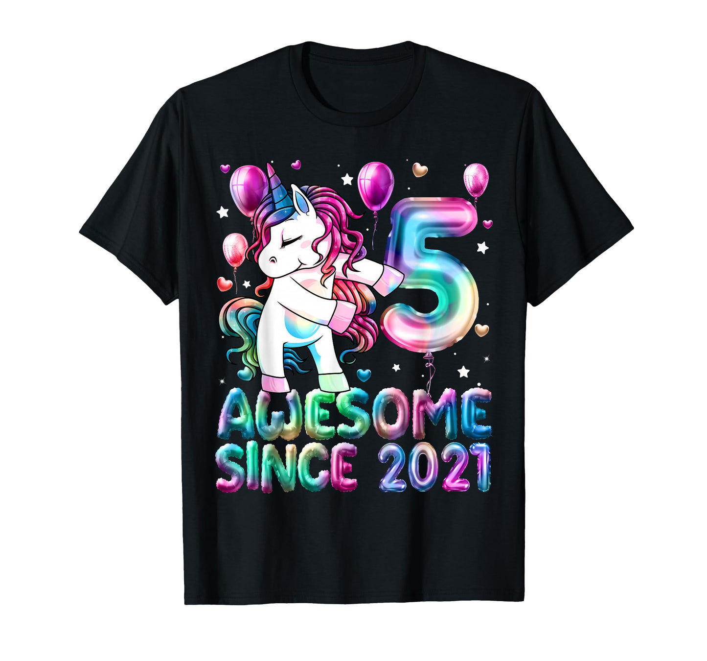 5 Year Old Girl Awesome Since 2021 Unicorn 5th Birthday Girl T-Shirt