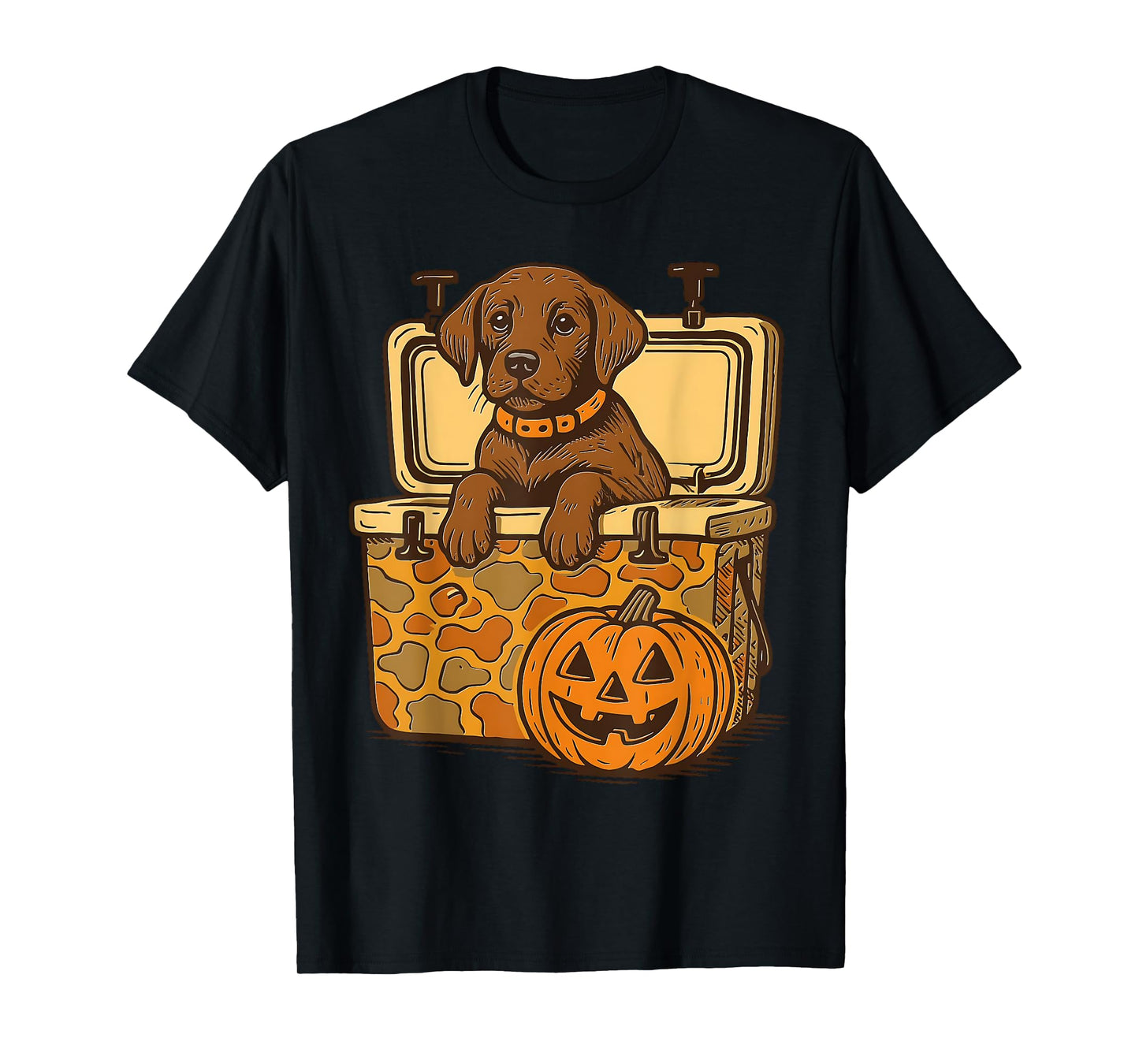 Brown Lab in Camo Cooler Pumpkin Hunting Dog Halloween T-Shirt