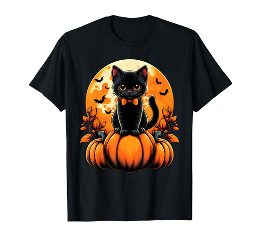 Retro Black Cat Pumpkin Halloween Costume Fall Autumn Season T-Shirt