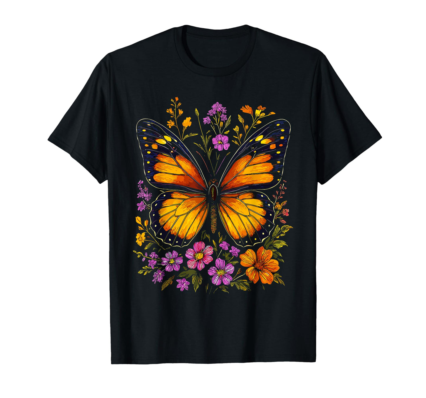 Monarch Butterfly Floral Nature Insect Lover Garden T-Shirt