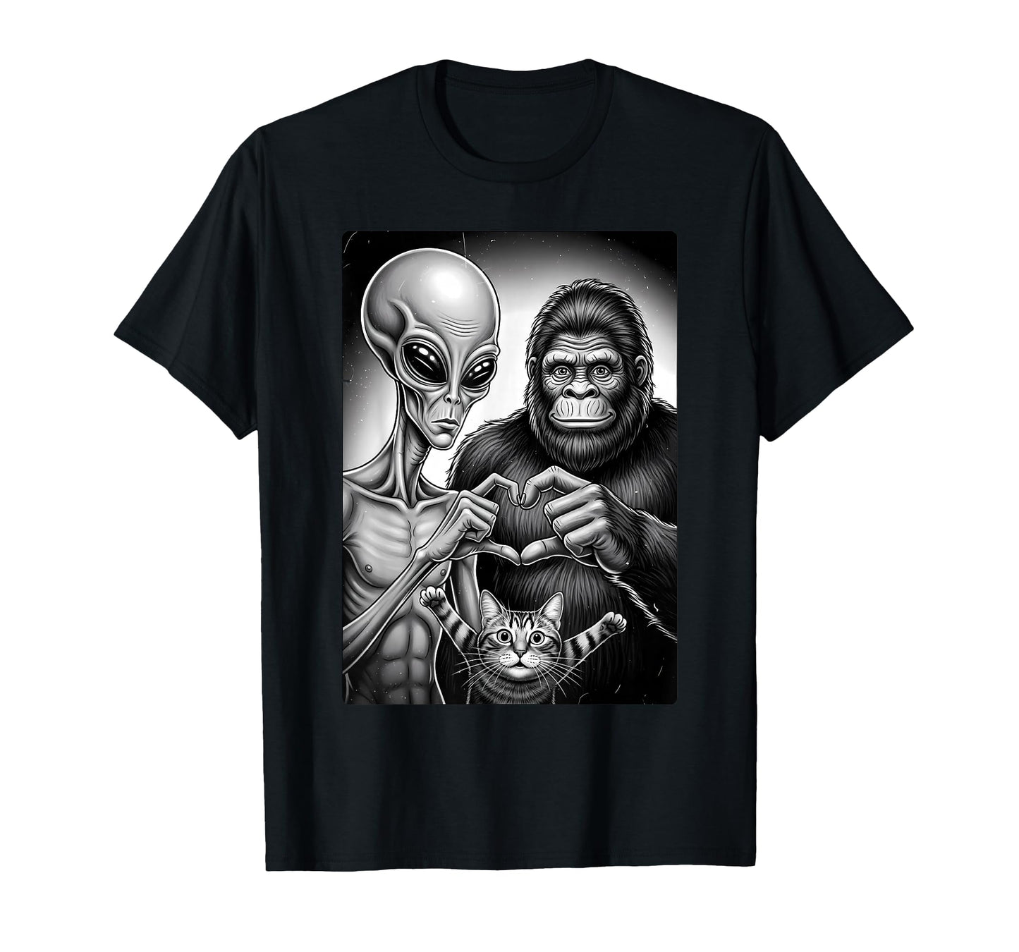 Bigfoot Alien Valentines Day UFO Love Encounter T-Shirt