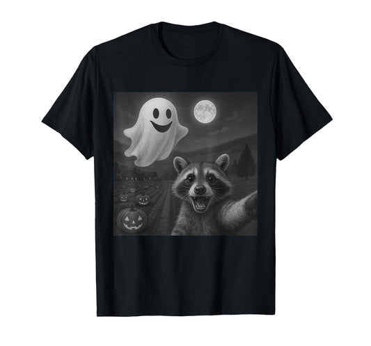 Raccoon Selfie With Ghost Funny Raccoon Halloween Graphic T-Shirt