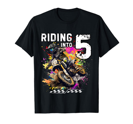 Kids Riding Into 5th Boy Dirt Bike MX Motocross Birthday T-Shirt