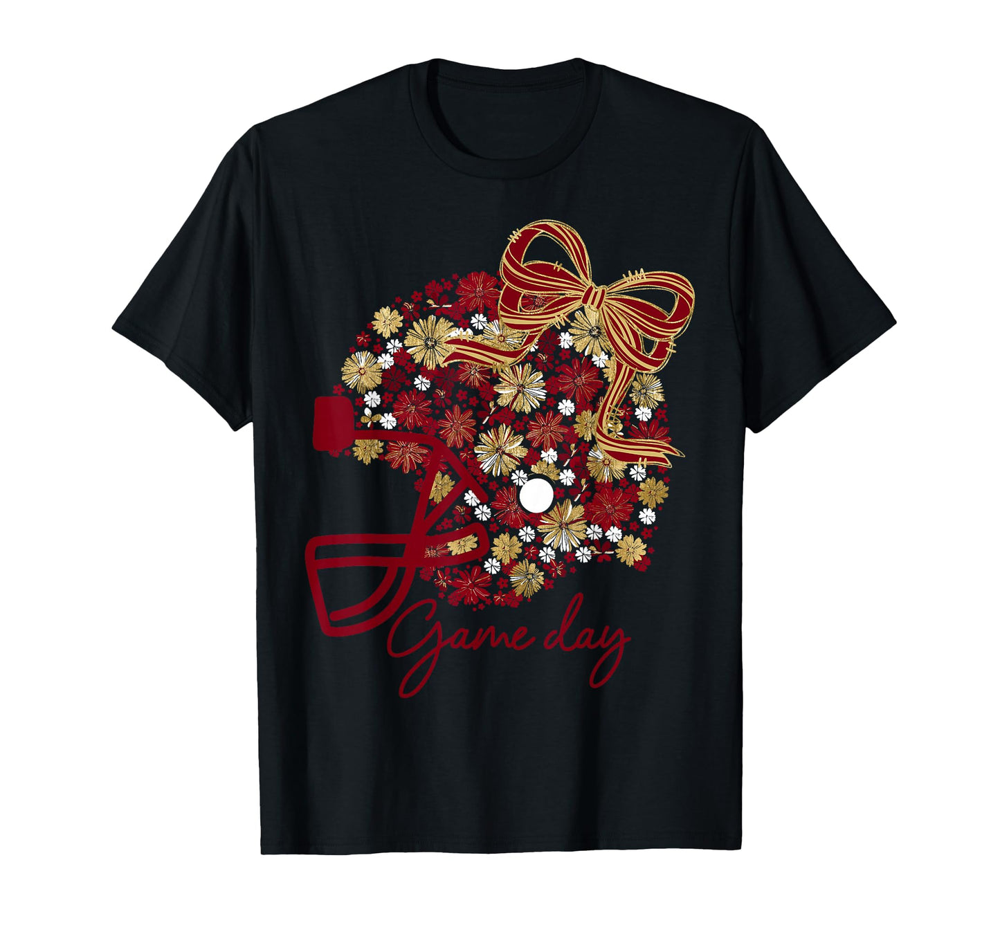 Floral Football Game Day Girly Team Spirit Burgundy & Gold T-Shirt