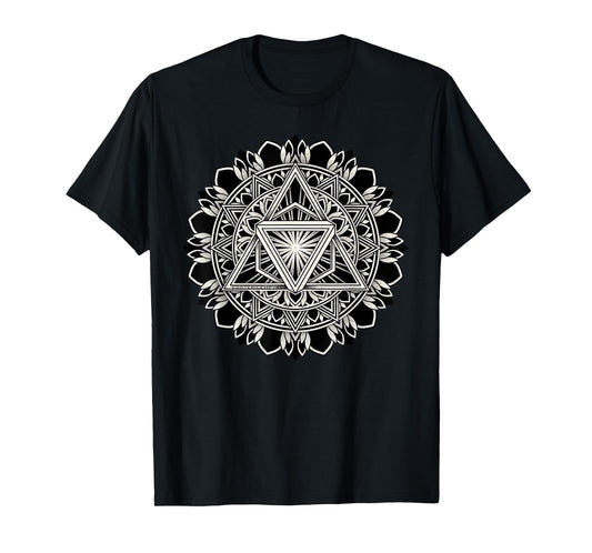 Sacred Geometry Tri-Hex Mandala Geometric Blackwork T-Shirt