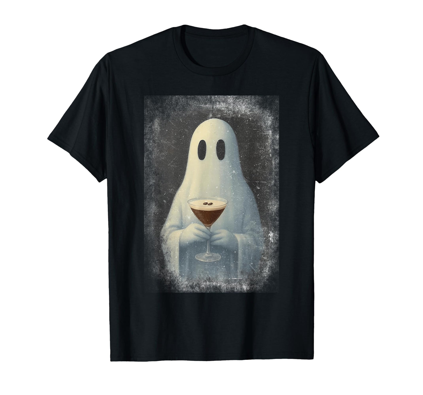 Ghost Drinking Espresso Martini Halloween Spooky Autumn Fall T-Shirt