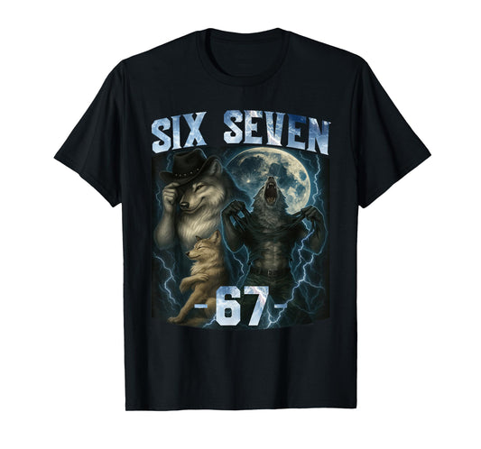 67 Alpha Wolf Meme Funny Graphic Tee Six Seven Humor Gen Z T-Shirt