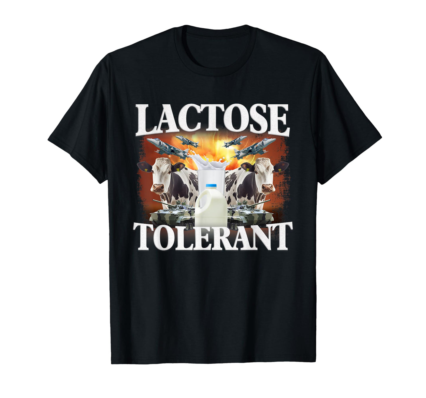 Funny Lactose Retro Pro-Dairy Apparel Unisex-Adults Black Cotton Blend T-Shirt Small