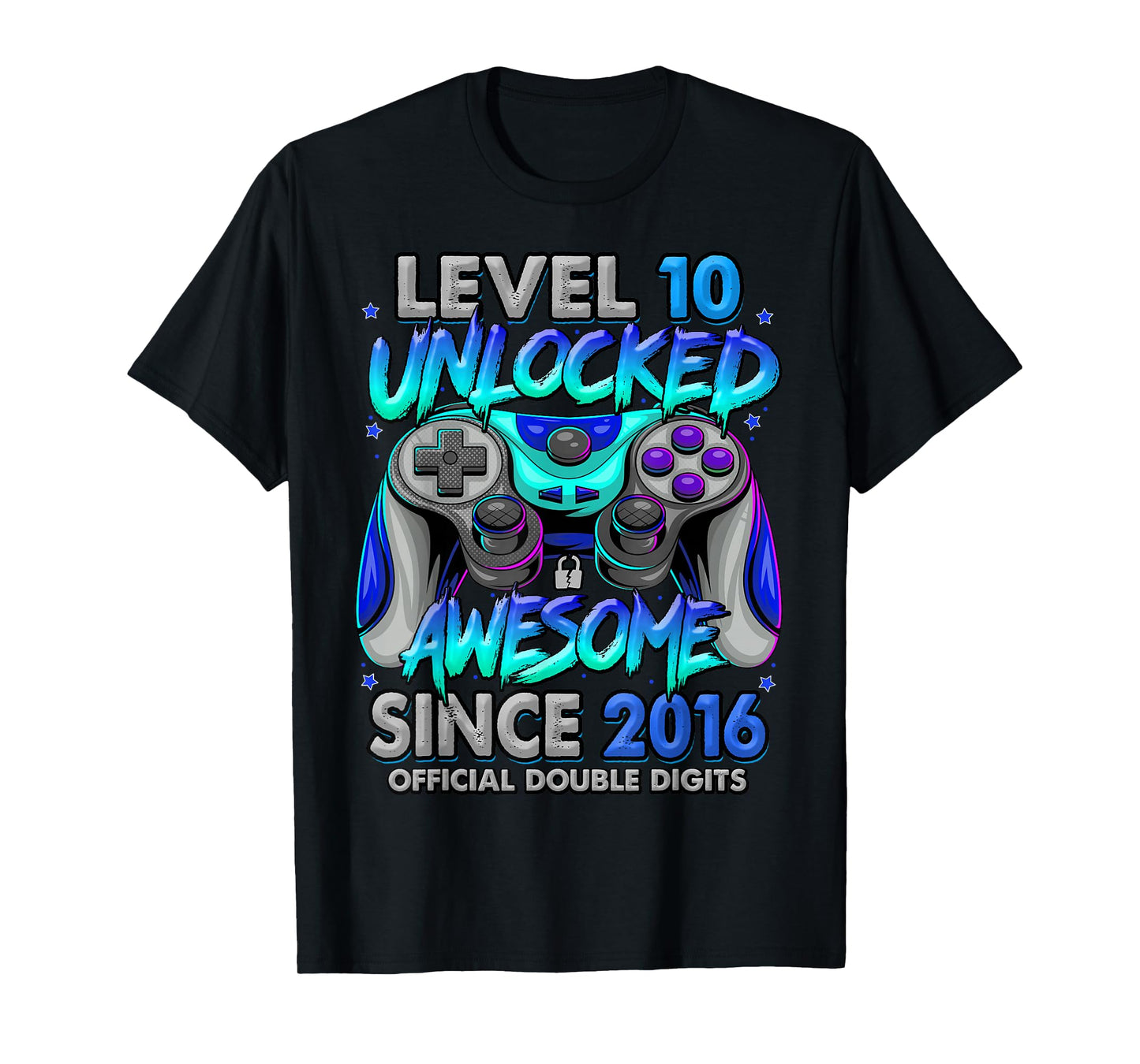 Level 10 Unlocked Awesome Since 2016 10th Birthday Gaming T-Shirt