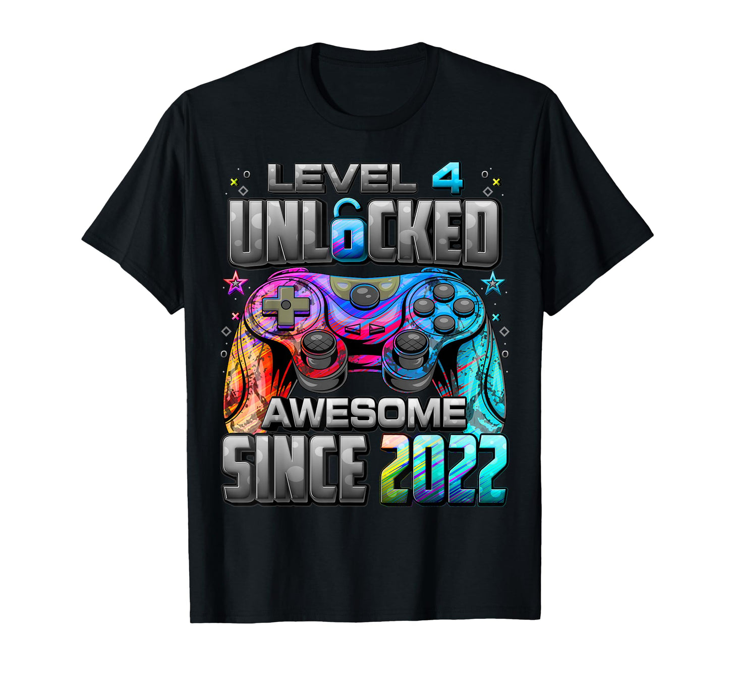 Level 4 Unlocked Awesome Since 2022 4th Birthday Gaming T-Shirt