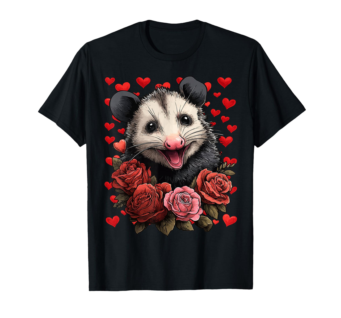 Cute Opossum with Red Roses Hearts Valentine’s Day Possum T-Shirt